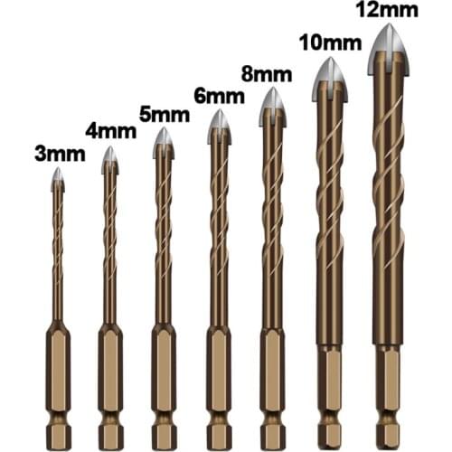 Anti Skid Hexagonal Shank Spiral Groove Cross Ceramic Glass Drill Bit Tool Widened Tool Fast Drilling Speed