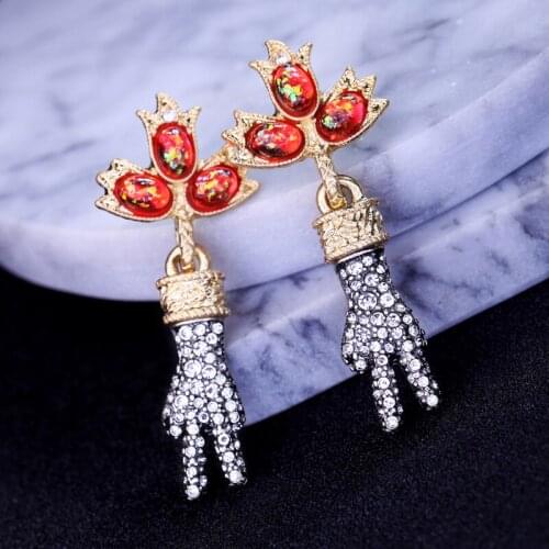 Bulk Price 2018 New Red Resin Crystal Charm Fashion Earrings Hot Sale Bohemia Ethnic Earrings Jewelry for Women