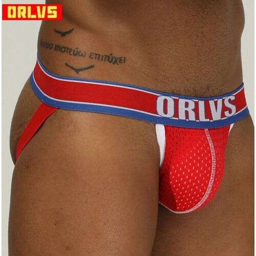 ORLVS Brand sexy gay breathable Nylon jockstrap men underwear men thong g stringg sissy panties cueca tanga mesh lingerie