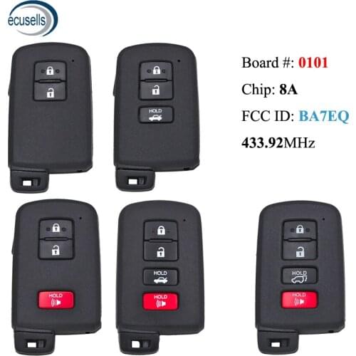 Board NO: 61A651-0101 433.92MHz 8A Chip Smart Remote Key Fob for Toyota Auris Yaris Hybrid Auris FCCID: BA7EQ