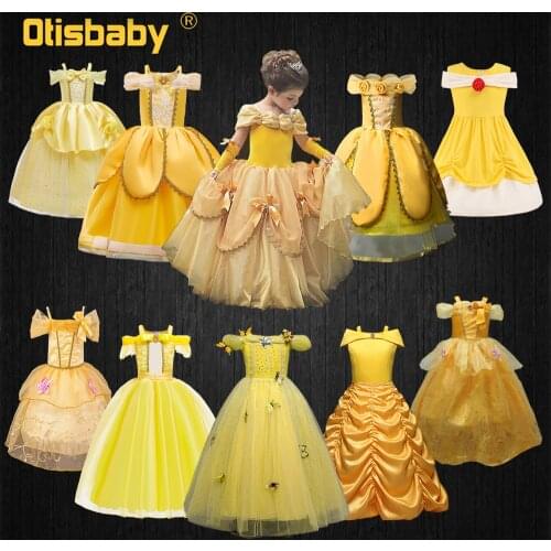 Beauty and the Beast Toddler Summer Princess Belle Dress Girls Halloween Belle Costume Child Dresses for Party and Wedding