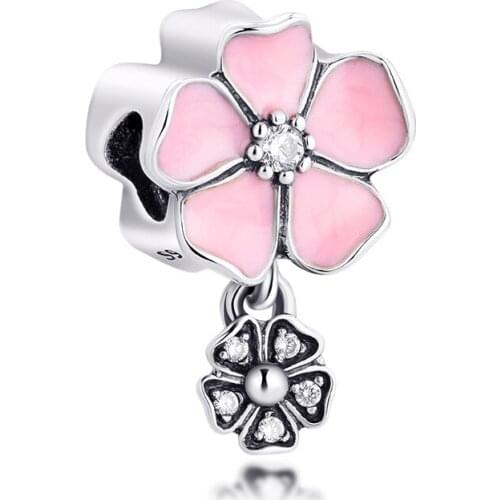 Fits for Pandora Beads Bracelets Poetic Blooms Dangle Charms 100% 925 Sterling Silver Jewelry Free Shipping