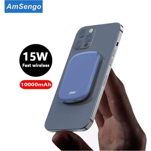 Amsengo 10000mAh Magnetic Wireless 15W Fast charging powerbank For Magsafe Power Bank Charger For iphone 12 Magnet Phone Battery
