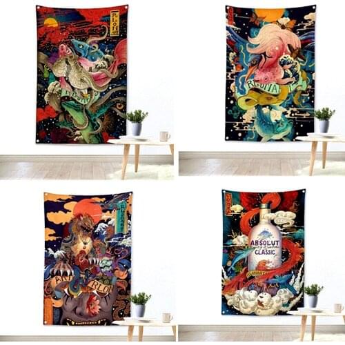 Shabby chic Japanese ukiyo-e tattoo pattern flag banner vintage poster wall sticker tapestry cloth painting bar cafe home decor