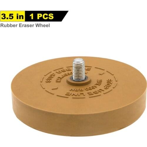 3.5" Rubber Eraser Wheel for Adhesive, Sticker, Pinstripe, Decal and Graphic Remover with 1/4" Drill Adapter