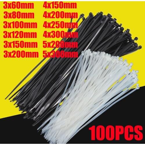 Self-locking plastic nylon tie 100 PCS black 5X300cable tie fastening ring3X200 cable tie zip wraps strap nylon cable tie set
