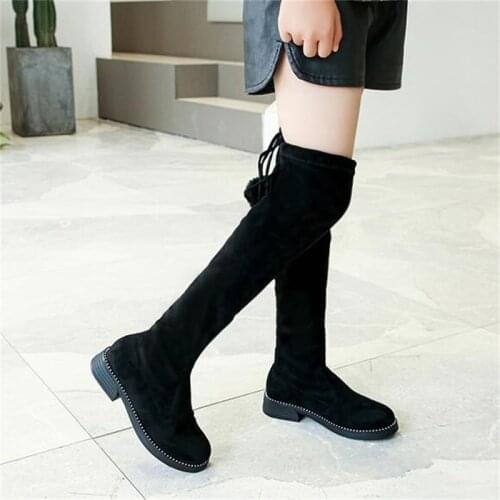 New Children Girls Fashion Over-the-Knee High Boots Princess Performance Black Autumn/Winter Elasticity Boots Student Shoes 02B