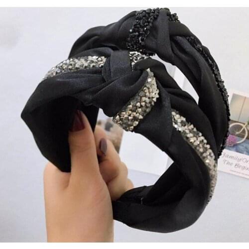 Chic Bezel Women Hairband Shine Diamond Top Cross Knot Wide Headband Hair Hoop Lady Hair Band Girls Hair Accessories Headwear