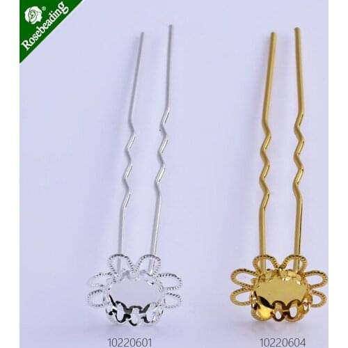 75mm U Style Hair Pin Base Hairpins with 10mm bezel Wedding Hair Accessories hair clips jewelry,sold 10pcs/lot