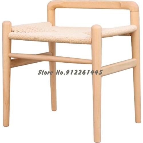 Nordic log porch rattan chair solid wood low stool medieval tea stool dining chair makeup stool shoe changing stool Japanese-sty