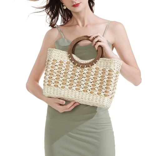 Retro straw bag corn skin hand-woven beach bag Mori series large-capacity seaside vacation bag