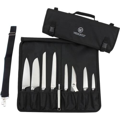 WESSLECO Knife Bag Nylon Chef Roll Bag with 8 Pocket for Kitchen Accessories Portable Knifes Case Holder Housewares
