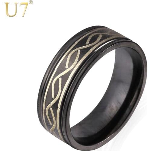U7 Cool Black Rings For Men Jewelry Wholesale Trendy Stainless Steel Band Ring For Men Anillos R374