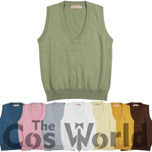 8 Colors Spring Autumn Sleeveless Embroidery Knit Vests Pullovers V Neck Sweaters For JK School Uniform Student Clothes