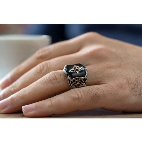 High-quality 925 Sterling Silver Agate stone ring Jewelry Made in Turkey in a luxurious way for men with gift / rings onyx,pearl