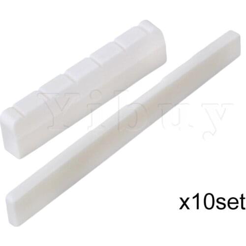Yibuy 10x White Bone Classic Guitar Bridge 50mm Slotted Nuts & 80mm Saddles