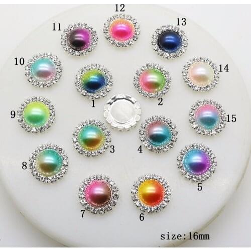 YWXINXI 10Pcs new hot sale 16mm round jewelry rhinestone base pearl accessories, DIY dotted cap mixed color decoration
