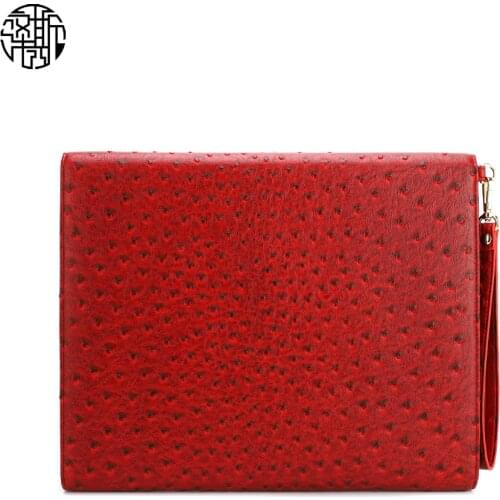 Zenos Zenos Ostrich Faux Leather Multi Function File Bag For 11'' Laptop Mobile Phone Card Holder Clutch Bag For Women Girl