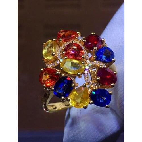 Fine Jewelry Pure 18K Yellow Gold Real 100% Natural Red Ruby Sapphire 4.3ct Diamonds Jewelry Females Rings for Women Fine Ring
