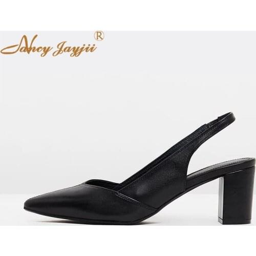 Slingbacks Woman Shoes Adult Ladies Pumps Solid Basic Sweet High Square heels Slip-On Pointed Toe Mature Leisure Elegant 2019