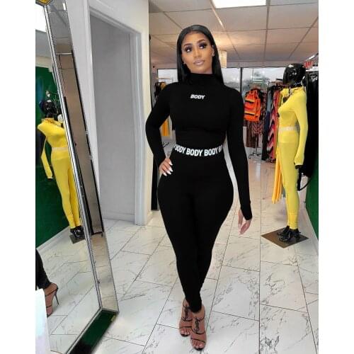 White Black Fitness TwoPiece Set Women Suit Sportwear Summer Outfits Long Sleeve Crop Top Leggings Ladies Tracksuit Female