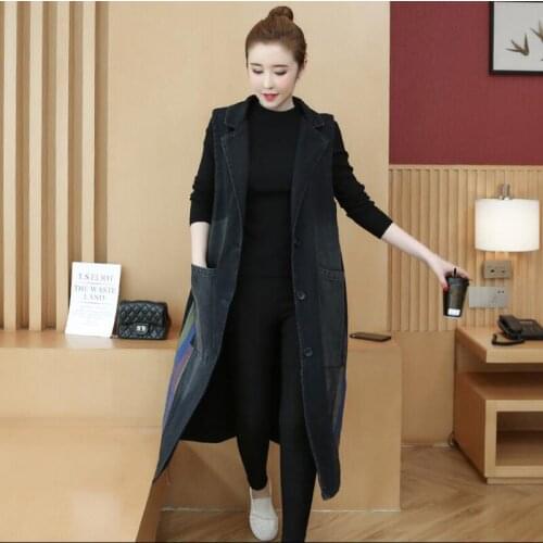 Vintage Cowboy Vest Womens Long sleeveless Denim Vest 2021 Spring Autumn Plus Size Suit Denim Windbreaker Jeans Vest FC605