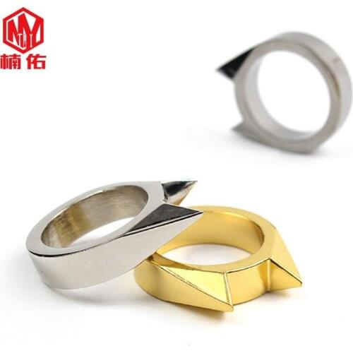 1PC Portable Mini Cat Ear Shape Stainless Steel Self-defense Ring Single Finger Ring EDC Broken Window Outdoor Survival Tool