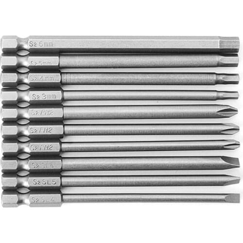 10 Pcs Magnetic Torx Slotted PH2 Screwdriver Bit S2 Steel 1/4 Hex Shank 100mm