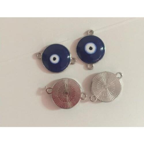 100pcs 16x15mm SIlver Bottom color Blue Evil Eyes design charms connectors bracelet beads DIY Accessory Jewelry