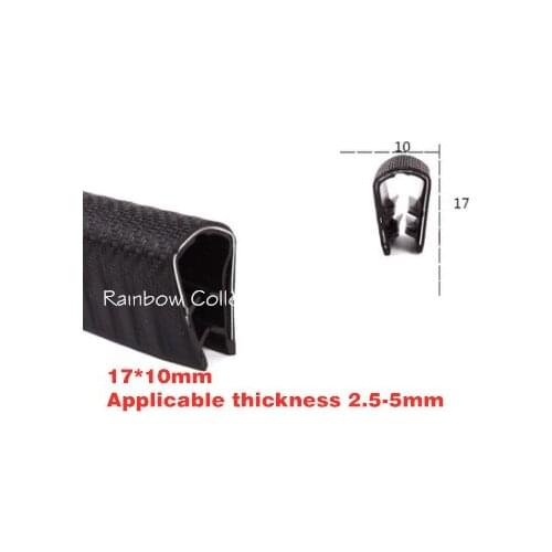 17*10mm) Black Car Protector U-shaped Rubber Auto Door Noise Insulation Anti-Dust Soundproof Sealing Strips Trim