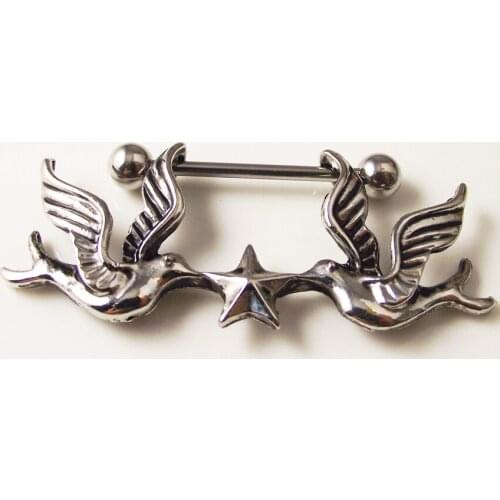 2piece 14G Punk Rock Sexy Pigeon Mamilo Nipple Rings Body Piercing Jewelry Love Star Bird Animal Nipple Barbell ring Women Gift