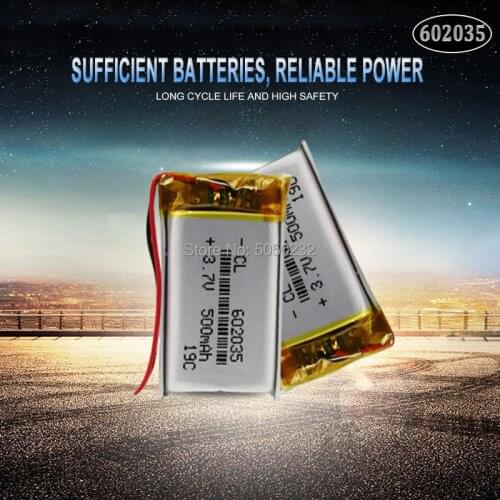 2pc 500mAh 3.7V 602035 lithium polymer Rechargeable battery For navigation recorder WiFi story machine stereo speaker massage