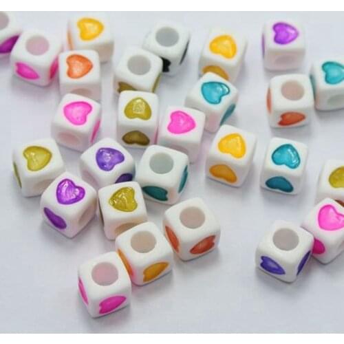 250 Mixed Color in white Love Heart Acrylic Cube Pony Beads 7X7mm