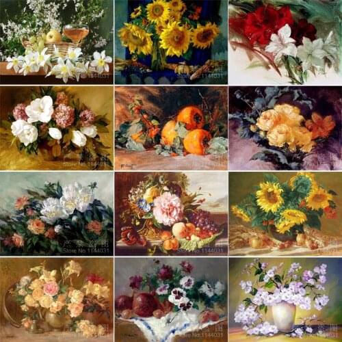 5D DIY Diamond Painting Flower Square Full Diamond Embroidery Cross Stitch Flower Vase Needlework Home Decorative Sunflower