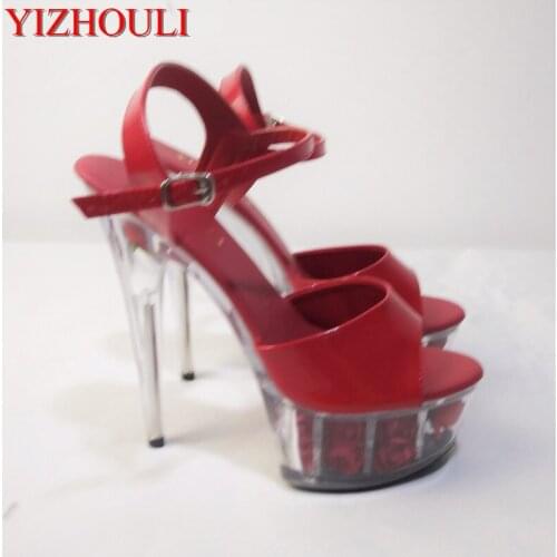 The 6-inch shoes are 15cm high heels and high platform gladiators buttoned dancing shoes
