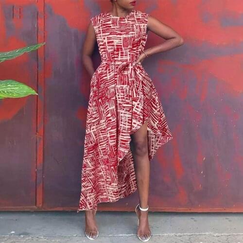 African Long Dresses For Women Sleeveless Lace Up High Waist Gown Summer New Print Irregular Fashion Casual African Dress Robes