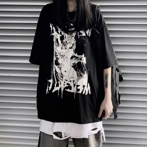 Anime Sexy goddess cosplay Amane Black Tshirts Girls Funny Streetwear Harajuku Loose Summer Casual Top Sweater Uniform Outfits