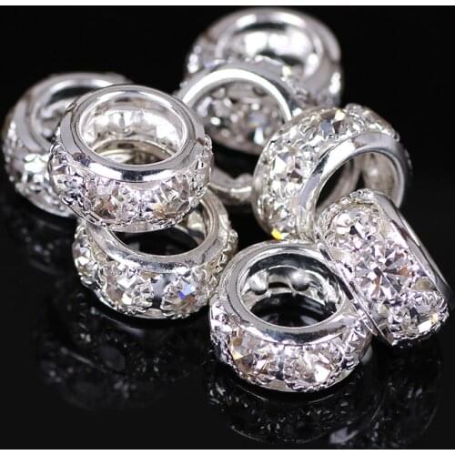 Metal Round Beads 10/12mm Crystal Glass Rhinestones Bead Big hole Beads Spacer Murano Czech Bead Charm Fit For Bracelet