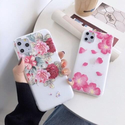 Rose Embossed flower matte soft TPU phone case For iphone 12 Mini 11 Pro max X XR XS MAX SE 2020 6S 7 8 plus Floral cover coque