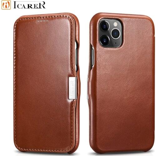 ICarer Vintage Series Side-Open Genuine Flip Leather Cover For iPhone 12 Mini 11 PRO MAX X XS XR SE 7 8 Plus Real Leather Case