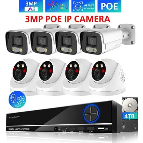 TOPROHOMIE 8CH 5MP NVR System with 3MP 2048*1536 IP66 Indoor Outdoor Security IP Camera Kit Ai Color Night Two Way Audio Camera