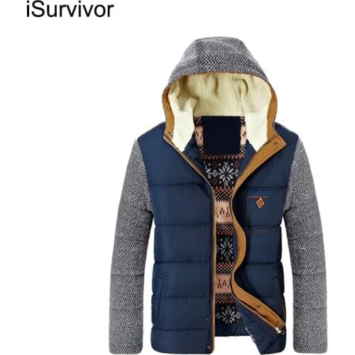 ISurvivor 2021 Mens Warm Parkas Thick Fleece Cotton Coats Slim Male Jackets Hooded Coat Mens