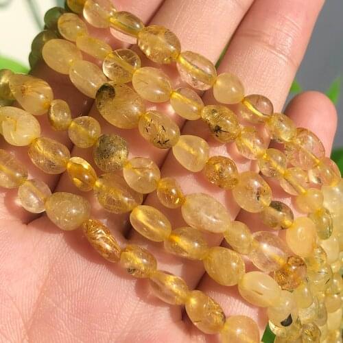 5-8mm Natural Irregular Gold Rutilated Quartz Loose Beads for Jewelry Making Fit DIY Necklace Bracelet 15 inches Wholesale