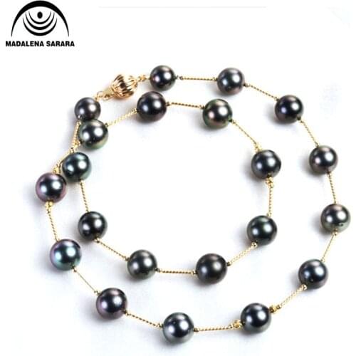 MADALENA SARARA AAA 8.0mm Round Saltwater Pearl Necklace 8-8.5mm Micro Flaw Pearl Strand Necklace 18"