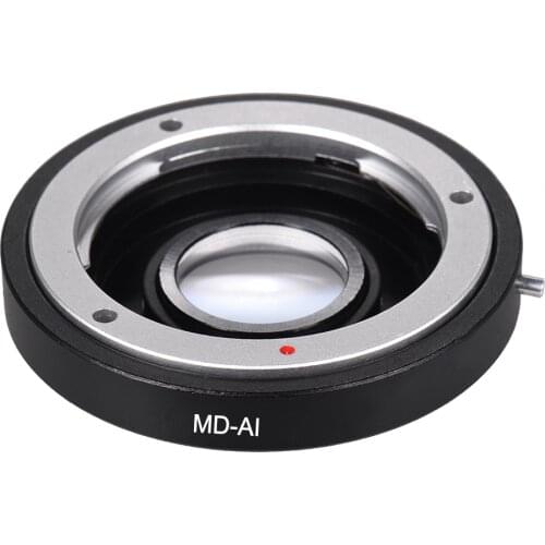 MD-AI Lens Mount Adapter Ring with Glass Lens for Minolta MD MC Mount Lens to Fit for Nikon AI F Mount Camera