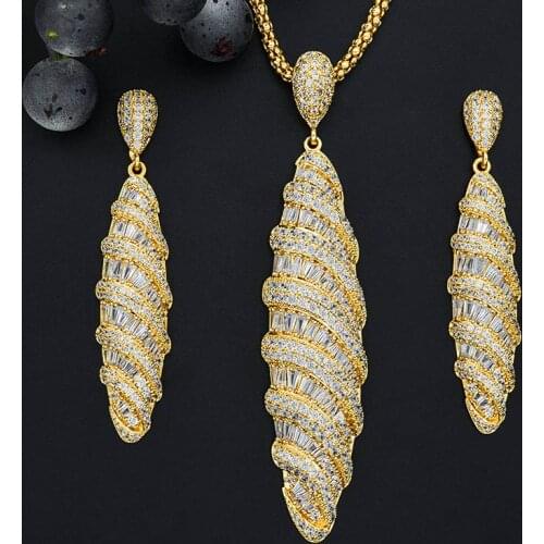 ModemAngel Luxury Necklace Earring Set AAA Cubic Zirconia WaterDrop Geometry Dress Engagement Party Necklace Earring Jewelry