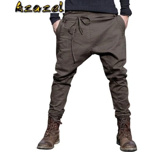 Hot 2020 Spring autumn New Unique Design Waist Rope Feet Pants Men England Low Fork Across Casual Pants male Harem Pants K075