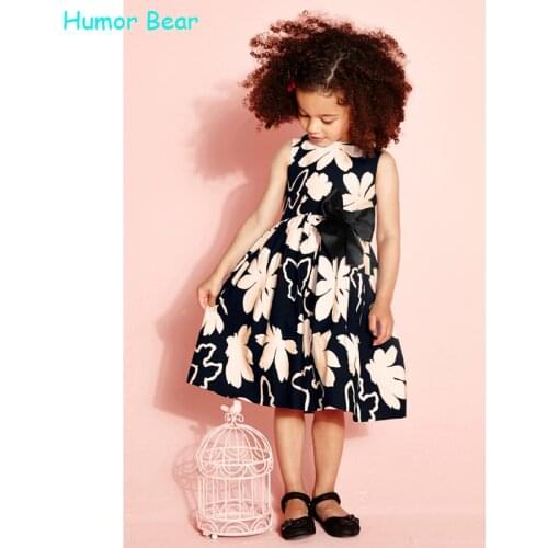 Humor Bear Sleeveless Bowknot Girl Clothes Dress For Infant Floral Princess Dress Childrens Dresses kids Clothing