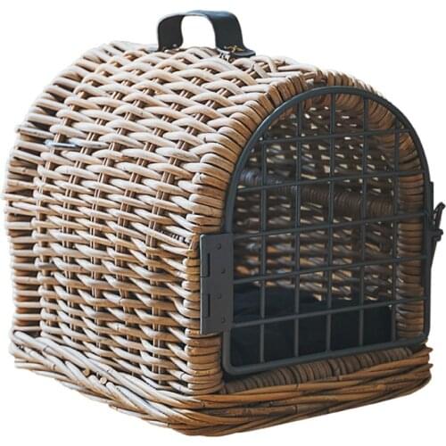 Hand Woven Bamboo Weaving Natural Agate Rattan Handmade Art Pet Nest Retro Portable Four Seasons Rattan Doghouse Cathouse