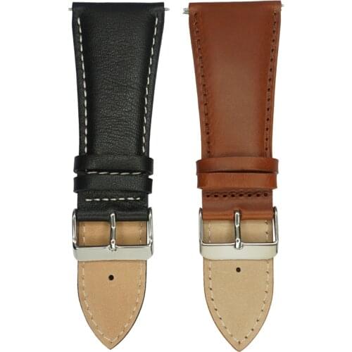 32mm Watch Band Strap Black Brown Big Large Size Italian Calf Genuine Leather Watchband Silver Stainless Steel Buckle for Men